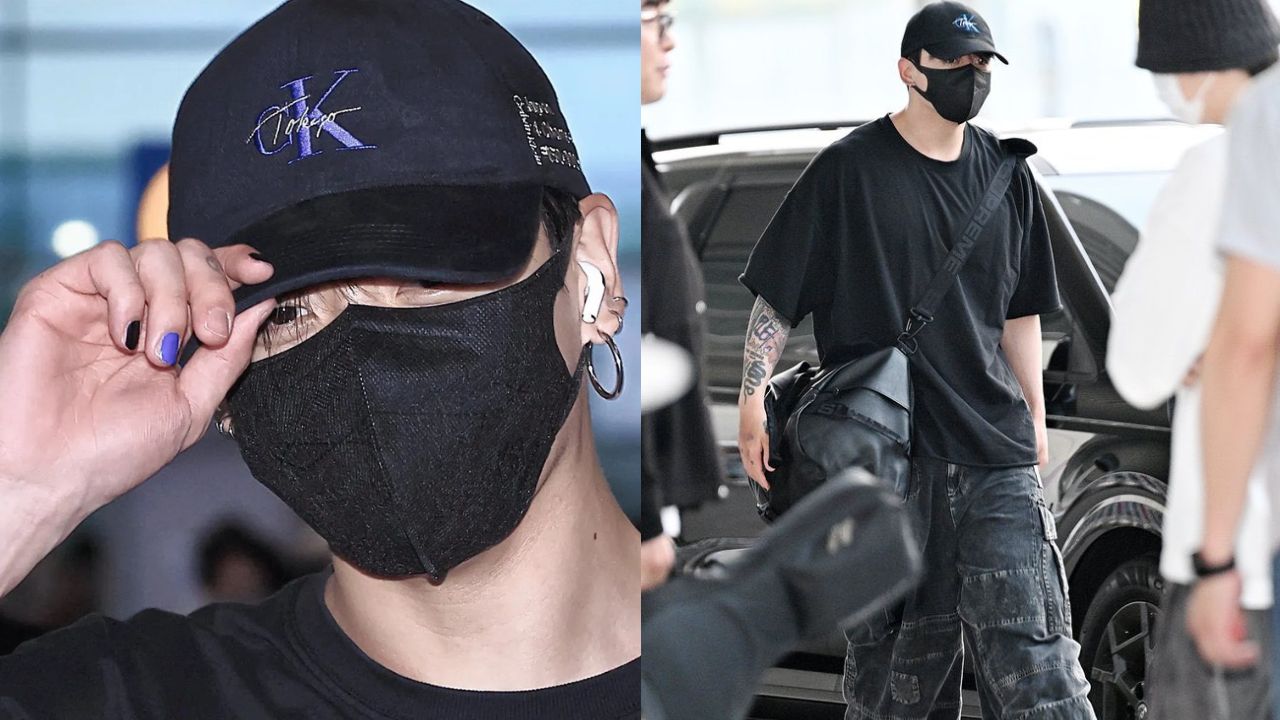 BTS Jungkook's Airport Look Stuns Netizens: Bold Black & Blue Nails Spark 'Polished Man' Buzz!